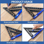 7inch Rafter Square with Carpenter Pencil, 1/8" Precision Heavy Duty Aluminum Woodworking Rule,Laser Etched Scale, Triangle-Ruler Measuring Layout Tool -Blue (Blue & Black)