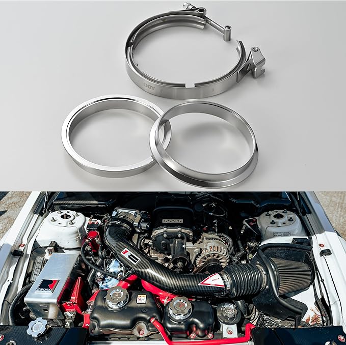 Quick Release Stainless Steel V Band Clamp with Male Female V Band Flange Kit for Exhaust, Turbocharger, Turbo or Downpipe, Sold In 1 Piece (5.0‘’)