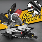 10-inch Sliding Compound Miter Saw, 4800RPM, 15 Amp, Single Bevel 0-45° with Extension Table, 36T Blade, Power Saw for Metal, Plastic, Wood, Laminates