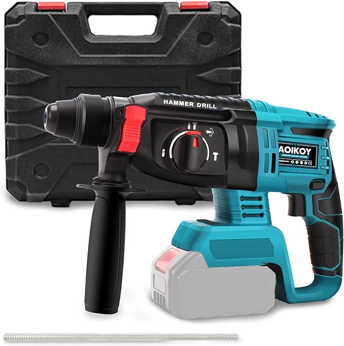 1-1/4 Inch Cordless Rotary Hammer Drill SDS-Plus Brushless for Makita 18-21V Battary, 4000BPM Jack Demolition Hammer Drill for Concrete with Safety Clutch 3 Functions & Toolbox（Battery Not Included）