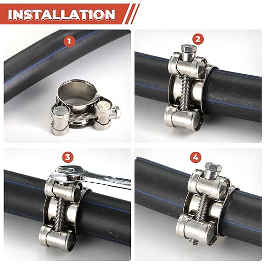 AKIHISA 4 Pack 26-28mm ID Range T-Bolt Hose Clamps 304 Stainless Steel Heavy Duty Adjustable Tube Clamp1 to 1.1 Inch