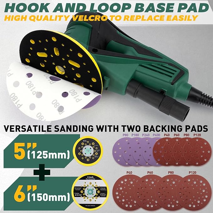 Pro-Grade Random Orbital Sander | 350W Brushless Powerhouse w/Dual 5" & 6" Pads | 4000-10K RPM Variable Speed | Dust-Free Woodworking Beast for Floors, Auto & DIY Projects