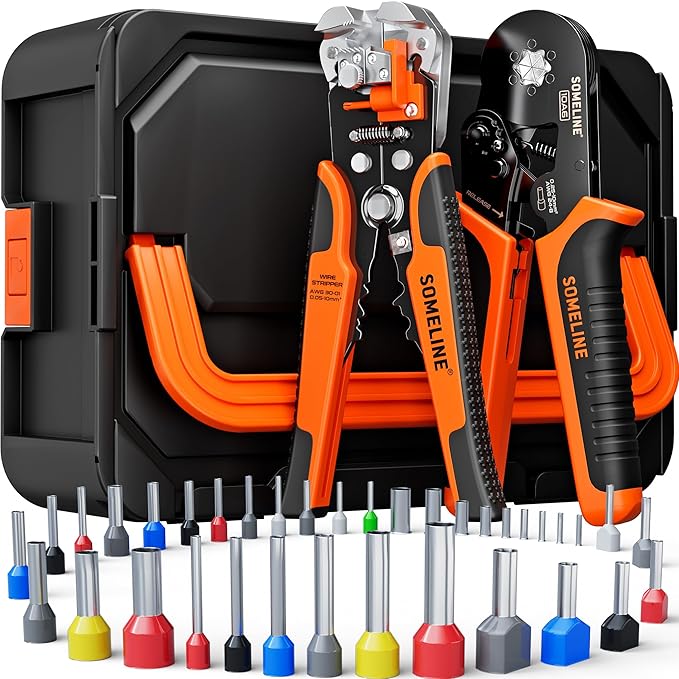 SOMELINE Ferrule Hexagonal Crimping Tool Kit, 36 Sizes Ferrules, AWG 24-8 Ferrule Crimper, with Hexagonal Crimper and Automatic Wire Stripper, Ferrule Terminal Assortment Kit (Stackable Tool Box)