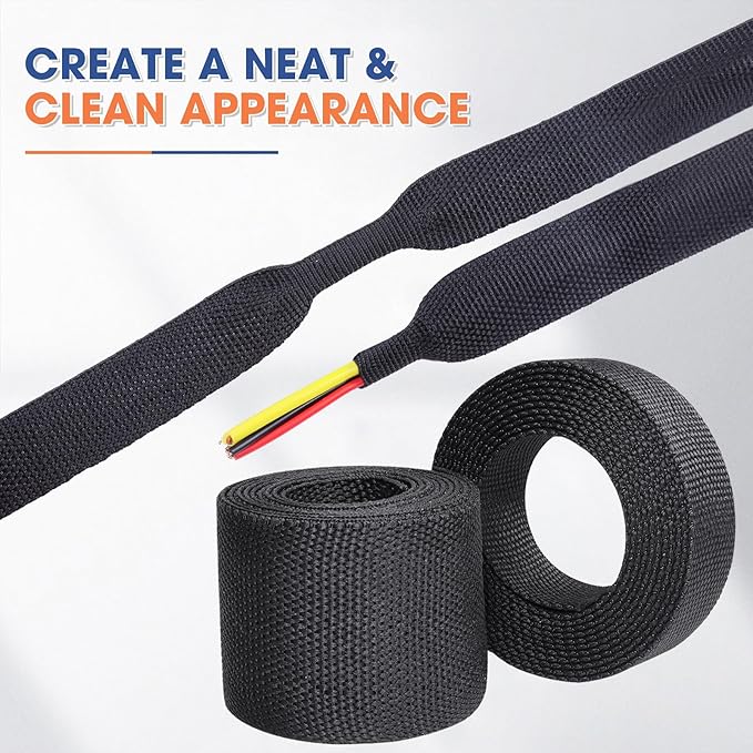 2:1 Heat shrinkable Braided Sleeving Fabric Wire Loom High Temp Heat Shrink Wiring Harness Abrasion Protector Cable Sleeve (3/8"-27ft)