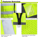 15 Pack Safety Vests Bulk Yellow Reflective High Visibility Vest with Mesh Pocket Zipper, Hi Vis Silver Strip for Men, Neon