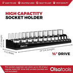 Olsa Tools Magnetic Socket Organizer | 3/8-Inch Drive | SAE | Black | Holds 26 Sockets | Professional Quality Tools Organizer