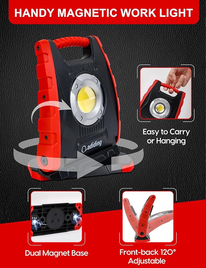 Adiding 4400mAh Rechargeable LED Work Light, Portable Flood Light Underhood Work Light with Sensor & 360° Rotation Magnetic Base, Battery Powered Mechanic Light for Repairing/Inspection/Garage/Camping