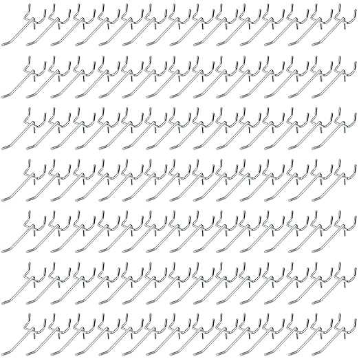 Shimeyao 100 Pcs Peg Board Shelving Hooks Stainless Steel Hanging Board Pegs Wall Display Hooks Bulk for 1/8 1/4 Garage Storage Organizer Accessories(2 Inch,Silver)