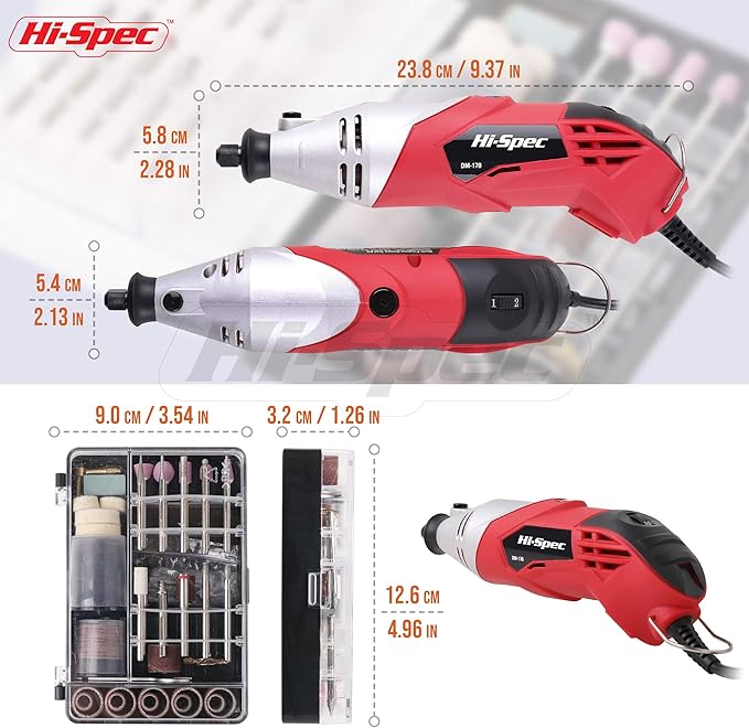 Hi-Spec Rotary Tool Kit Set 170W 1.4A with 121 Piece Dremel Compatible Bit Accessories. Drill, Cut, Trim, Grind & Sand in DIY Repairs, Hobbies & Craftwork