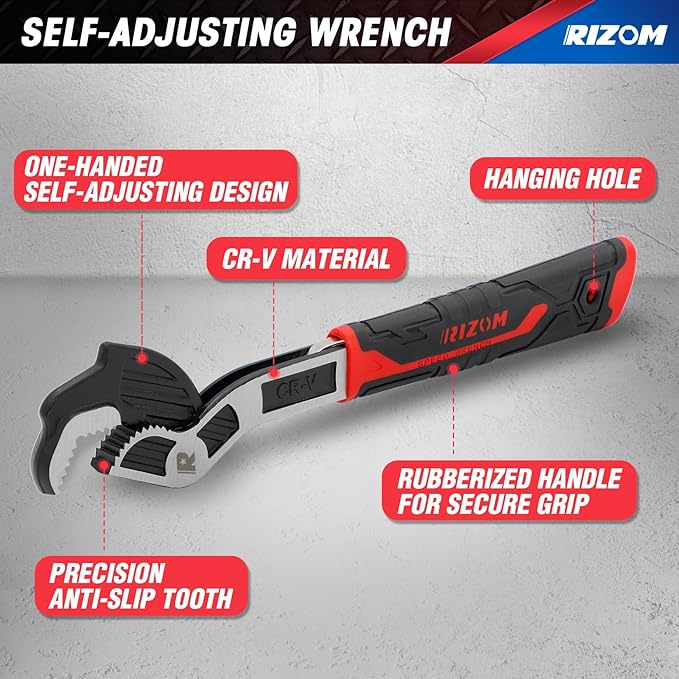 Rizom Pipe Wrench Set, 6” 8” 10” Self Adjusting Wrench, Plumbers Wrench with Self Tightening Function for 9/32”-1 3/8” (7-35mm) Pipe Fittings and Nuts
