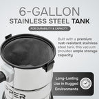 6 Gallon 3.0 Peak HP Wet/Dry Vacuum, Stainless Steel Tank, 3 in 1 Function Portable Shop Vacuum with Attachments, Ideal for Jobsite, Garage & Workshop.