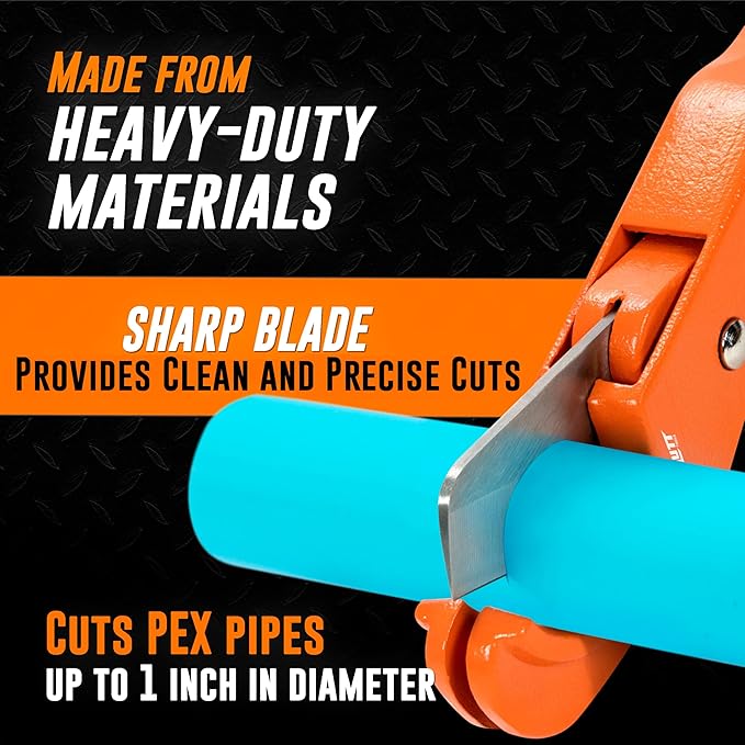 Mutt Tools Professional PEX Cutter Tool - 1/8” to 1” Heavy Duty Pipe and Tubing Cutter for Plumbing - Cuts PEX, PVC, CPVC, Plastic Pipe and Rubber Hose - Precision Plumbing Tool Kit Essential