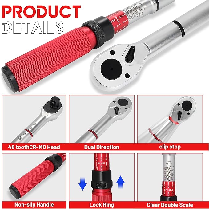 1 Inch Torque Wrench, 24 Tooth Torque Wrench 1'' Drive 200-1000FT.LB/271-1356.7N.M with a Solid Storage Case