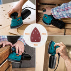 DLS03A Detail Sander, 1.1 Amp Hand Sander with Dust Collector, 12000 RPM Compact Palm Sander with 12 Pcs Sanderpapers, Low Vibration, Lightweight Hand Sander for Wood and Steel Surface