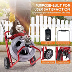 Albott 100 FT x 3/8 inch Electric Drain Cleaner Machine with Auto-Feed & 9 Cutters, Sewer Snake Auger for 1–4 Inch Pipes, Foot Switch & Wheels, Ideal for Home & Commercial Use, Grey/Red