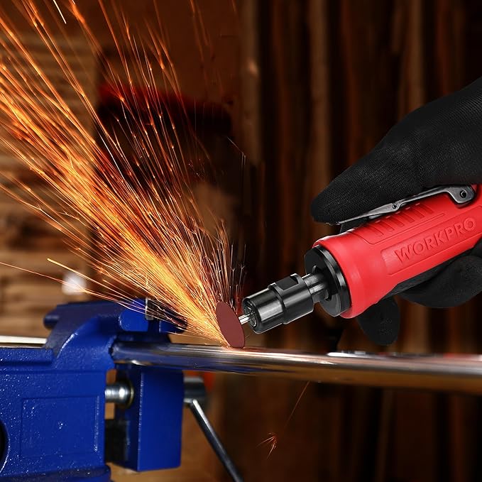 WORKPRO 1/4-Inch Pneumatic Straight Die Grinder, 25000RPM, Air-Powered Die Grinder for Grinding, Cutting, Polishing, Welding Repair, Deburring, 1/4" & 1/8" Collets Included