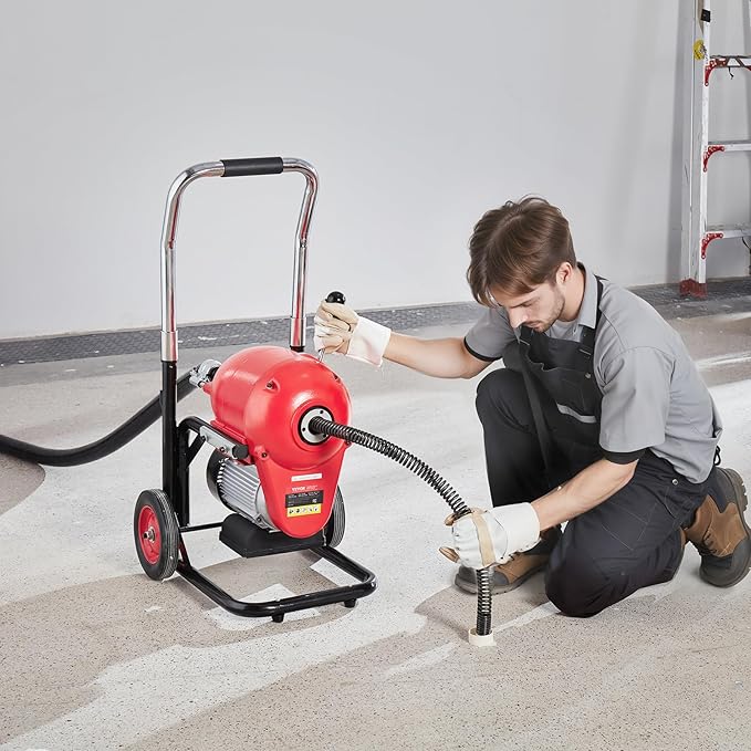 VEVOR Drain Cleaner Machine 120FT x 6/5 Inch, 1100W Electric Sewer Snake Auger Manual Feed - with 6 Cutters and CW/CCW Control for 4" to 8" Pipes