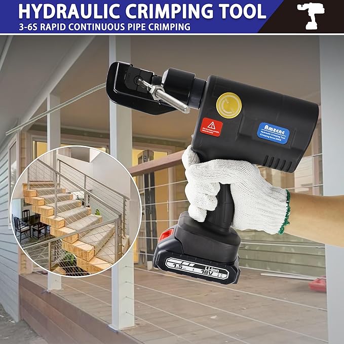 AMZCNC Electric Hydraulic Cable Lug Crimping Tool, 12 AWG to 2/0 AWG Terminal, Cable, Wire Electric Crimper Tool Kit, Battery Crimp Tool Kits with 20 Dies(12AWG~00AWG)