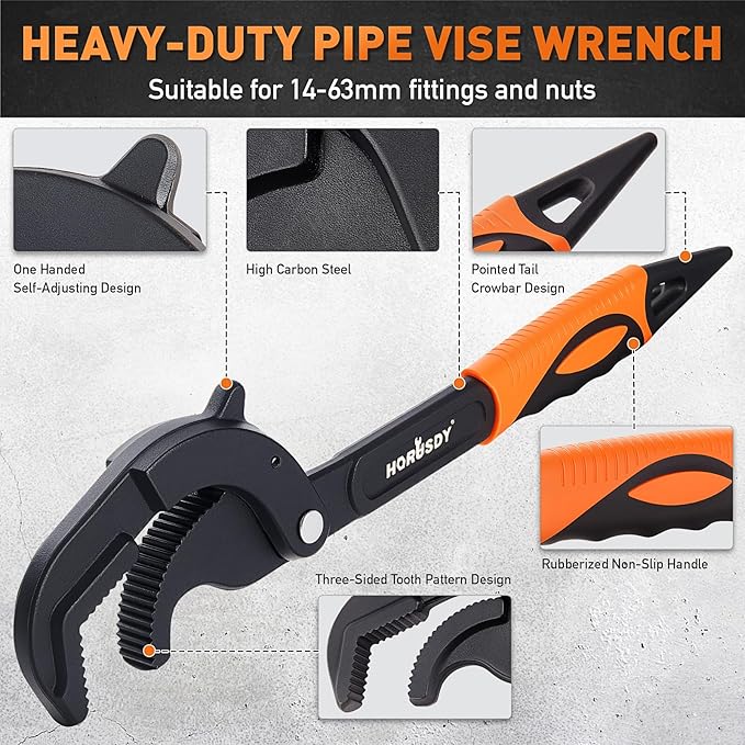 HORUSDY Heavy Duty Pipe Wrench Set, 10” and 15” Self-Adjusting Pipe Wrenches for Plumbing and HVAC, 2-Piece Pipe Vise Tool Kit for Standard and Irregular Nuts, Pipes, Fixtures – Pipe Wrench Set