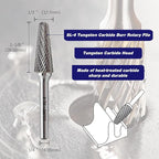 Carbide Bur: Ball-Nosed Cone, SL-4, Double Cut, 1/2" x 1 1/8" Head, 1/4 Inch Shank,Tungsten Carbide Made, for Metal Carving, Polishing, Engraving, and Drilling by LU&MN