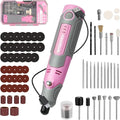 WORKPRO Cordless Rotary Tool Kit with 71pcs Accessories, 3 Variable Speeds, USB Rechargeable Mini Rotary Tool for Engraving, Sanding, Polishing, Carving, Cutting, DIY Crafts - Pink Ribbon