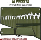 Wrench Roll Organizer 16 Pockets, Wrench Pouch Roll Up with Water Proof Oxford Cloth, Tool Roll Bag for Wrenches Organization, Green