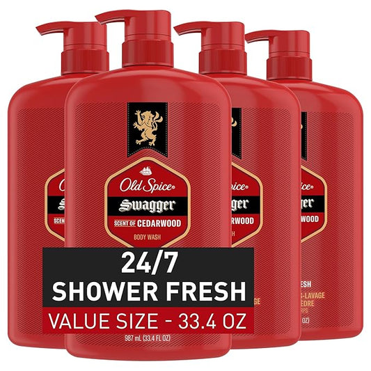 Old Spice Body Wash for Men, 24/7 Shower Fresh with Lasting Scent, Red Collection, Swagger with Cedarwood Scent, 33.4 fl oz (Pack of 4)-VeraVaultWomen