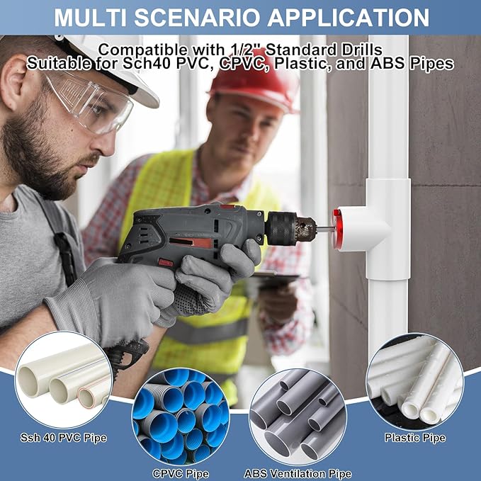 9 Pcs PVC Pipe Reamer Kit, PVC Fitting Saver, Reamer Fit into Standard 1/2" Drills Contains 1/2 inch, 3/4 inch, 1 inch, 1-1/4inch,1-1/2inch, 2inch, 2 1/2 2inch, 3inch, 4inch for SCH40, ABS