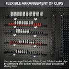 Socket Organizer Drive ABS Tools - Black Socket Holder, Premium Quality 12 Pieces Socket Holders Kit 1/4-Inch x 64 Clips, 3/8-Inch x 60 Clips, 1/2-Inch x 48 Clips（12PC,Black)