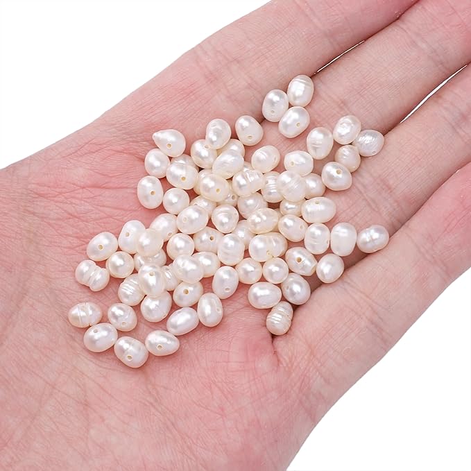 Natural Pearl Beads Potato 4-5mm White Freshwater Cultured Loose Gemstone Beads for DIY Jewelry Making 13.8''/Strand HQ