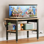 SPECRAFT Adjustable 2-Tier Workbench with 4 AC Outlet and 2 USB Ports Power Outlets, 2000 Lbs Capacity Heavy Duty Workbench, Rubber Wood Top for Garage, Workshop, Office（48x20in）