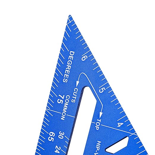 Beslands Aluminum 7-inch Rafter Square Carpenter Layout Tool Alloy Triangle Ruler Protractor Blue（Imperial）