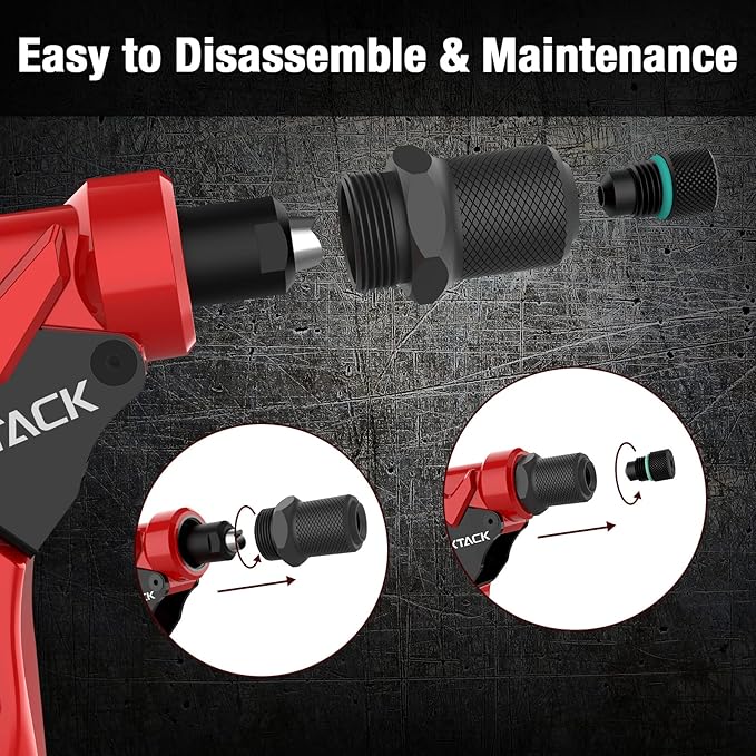 Rivet Gun Kit, Heavy Duty Pop Rivet Gun with 360 Degree swivel Head for Tight Space, 4 HSS Drill Bits, 200 Assorted Rivets & 4 Nosepieces in Organized Rugged Carrying Case NT200