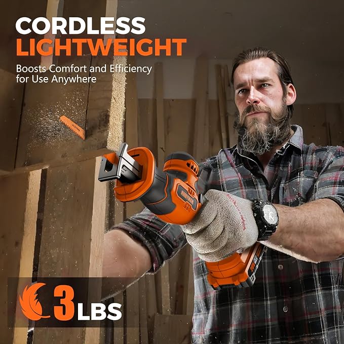 Alloyman Reciprocating Saw, 20V Cordless Battery Power Saw, with 2 X 2.0Ah Batteries & Charger, 0-3500 SPM Variable Speed, Tool-Free Change, 5 PCS Blades for Wood Metal PVC Pipe Tree Cutting