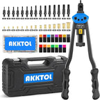 AKKTOL Rivet Nut Tool kit, 16" Rivnut Tool Kit with 15 Metric and SAE Mandrels, 125-PCS Rivet Nut Assortment Kit, Rugged Carrying Case, Ideal for Sheet Metal & Automotive Work