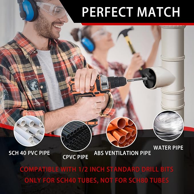 04529 for PPRK6 Plastic Pipe Fitting Reamer,PVC Pipe Reamer Kit Contains 3/4",1",1-1/2",2",3",4" Aluminum Head. PVC Socket Saver Fit into Standard 1/2" Drill for CPVC, PPR or ABS