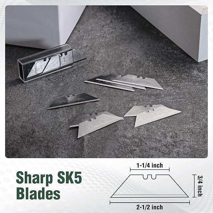 FLISSA Folding Utility Knife, 3-in-1 EDC Knife with Drop Point, Gut Hook & Replaceable Blades, Quick Change, Liner Lock, G10 Handle, Belt Clip for Outdoor & Everyday Use, Includes 16 Blades