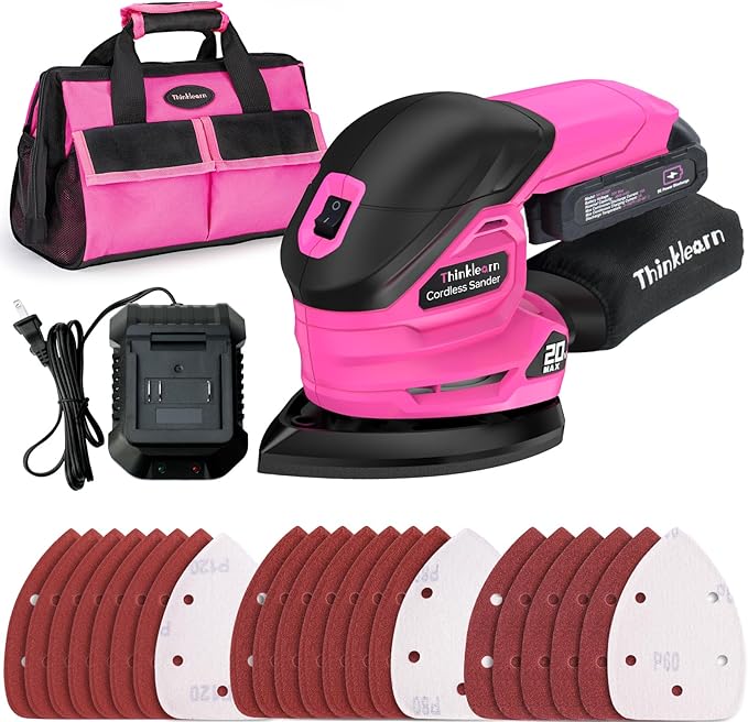 Cordless Detail Sander - 20V Electric Hand Sander with 22Pcs Sandpapers, 12000 RPM Mouse Sander with Dust Bag, Compact Palm Sander Tool for Woodworking, 2.0Ah Battery and Charger Included