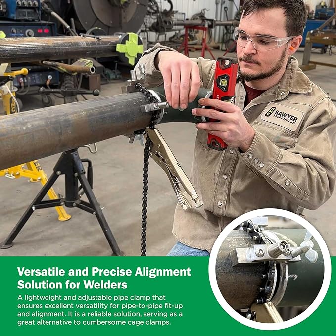 Sawyer - Mini Chain Clamp - Heavy Duty Pipe Vise for Welding, Repair, Stainless Steel Tools, Quick Lock Connector, Rigid, Bench Accessories, Grip, Wrench, Threader, Fitter, Links - 1”-8” Diameter