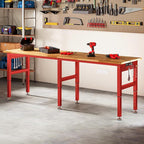 SPECRAFT 96" Red Adjustable Heavy Duty Workbench with 4 AC Outlet and 2 USB Ports Power Outlets, 5000 Lbs Capacity, Rubber Wood Top for Garage, Workshop, Office