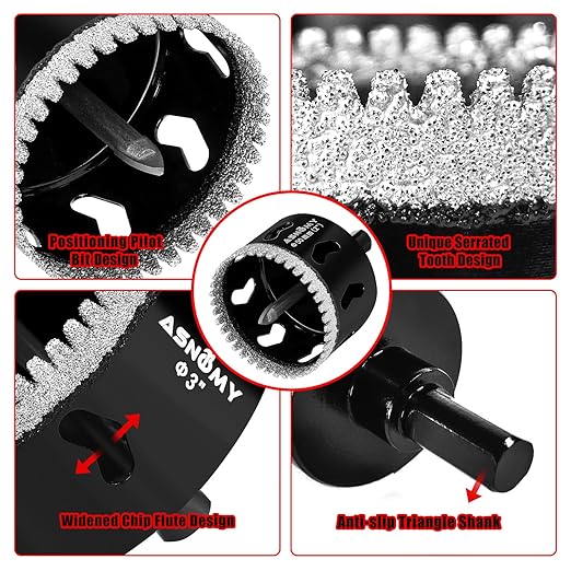 1-9/16 Inch Diamond Hole Saw with Pilot Drill Bit, 1-9/16" Serrated Brazing Tile Hole Saw Diamond Core Drill Bits with Guiding Bit for Ceramic Porcelain Tile Glass Stone Granite Marble