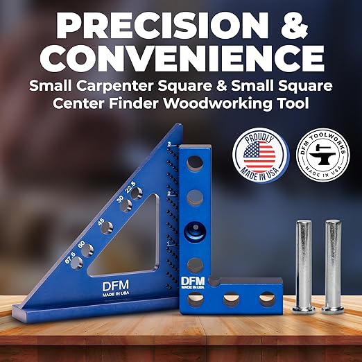 Woodworking Precision Bundle - Small Square Center Finder & Small Carpenters Square Work Tool - Accurate Line Transfers, Precision Marking, and Pocket-Sized Convenience - Made in USA