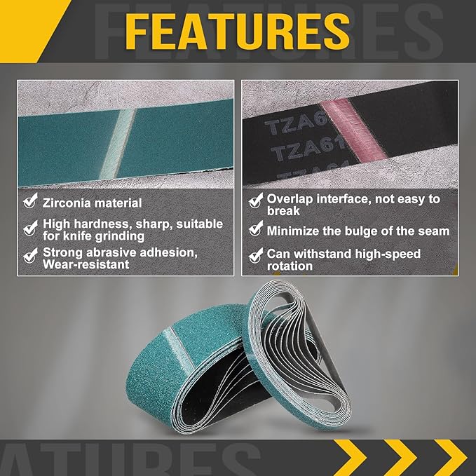 1 x 42 Inch Sanding Belt, 8 Pcs 80 Grit Zirconia Knife Sharpener Belts Work Sharpening for Belt Sander Knife Carving Tool Metal Working