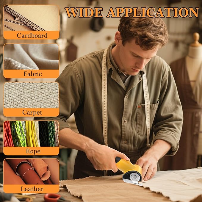 Electric Box Cutter, Portable Cordless Electric Rotary Scissors for Cardboard Carpet Leather, Rechargeable Heavy Duty Shears with LED Light, Safety Lock, Blade, Box - 4V, 2000mAh, Type-C