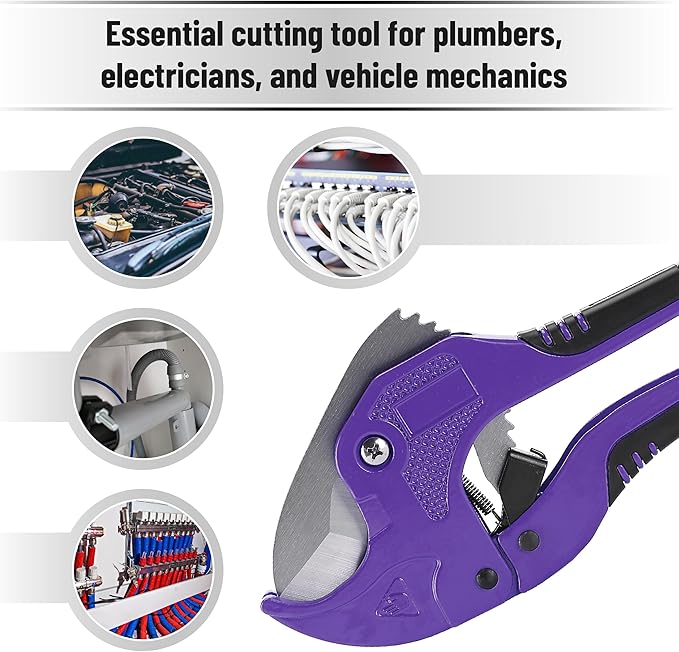 Bates- PVC Pipe Cutter, Cuts up to 1-5/8", Purple Ratcheting PVC Pipe Cutter Tool, Pipe Cutters PVC Pipe Shears, Plastic Pipe Cutter, PEX Pipe Cutter, PVC Cutter Tool, PVC Ratchet Cutter