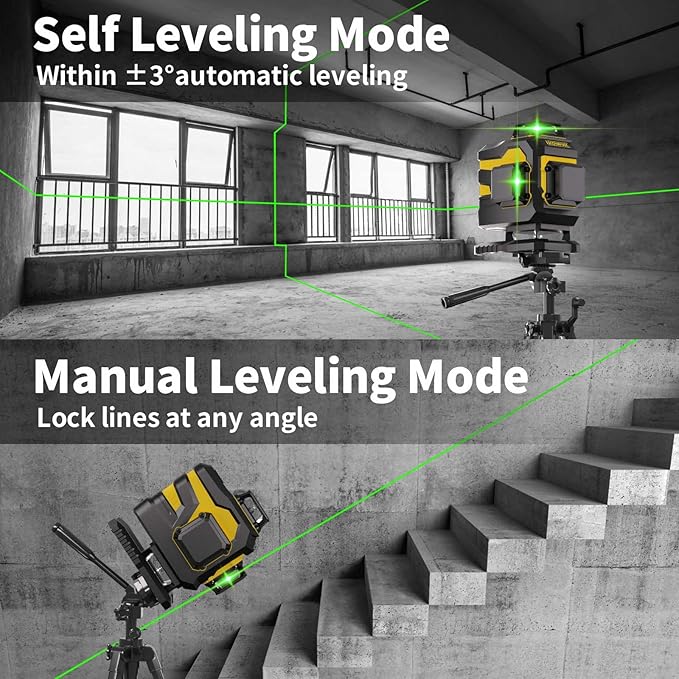 IKOVWUK 4x360° Laser Level, Self-leveling Tool for Construction, Tiling Floor & Picture Hanging, 4D Cross Line Laser Level with Remote Control, 16 Lines Vertical/Horizontal level with 2*4 Ah Battery