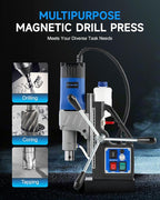 ZELCAN Mag Drill Press, 1550W Portable Magnetic Drill Press with 2" Boring Diameter, 0-580 rpm Stepless Speed & Reversible Direction, 2922 lbf Mag Force Electric Drilling Machine for Metal Surface