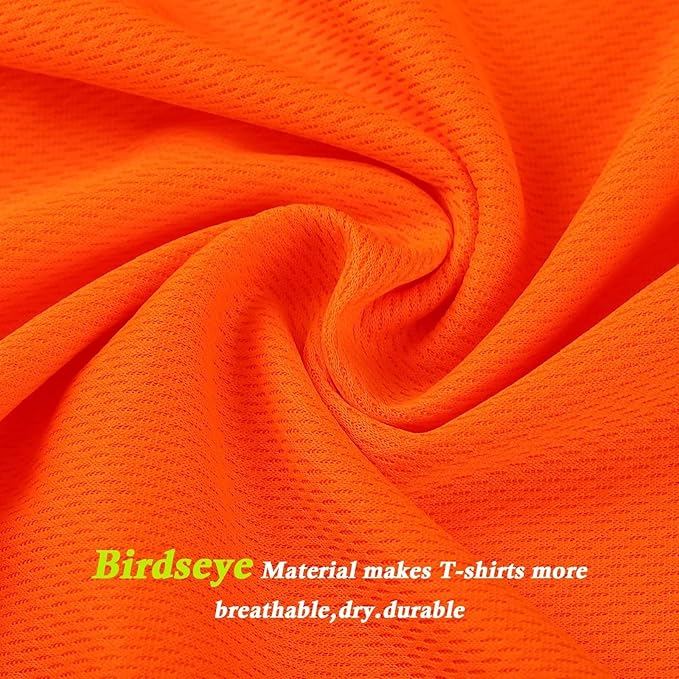 High Visibility Class 3 T Shirts，Hi Vis Safety Shirts with Reflective Strips and Pocket, Long Sleeve Quick Dry Mesh Construction Work Shirt for Men/Women Black Bottom Orange,4XL