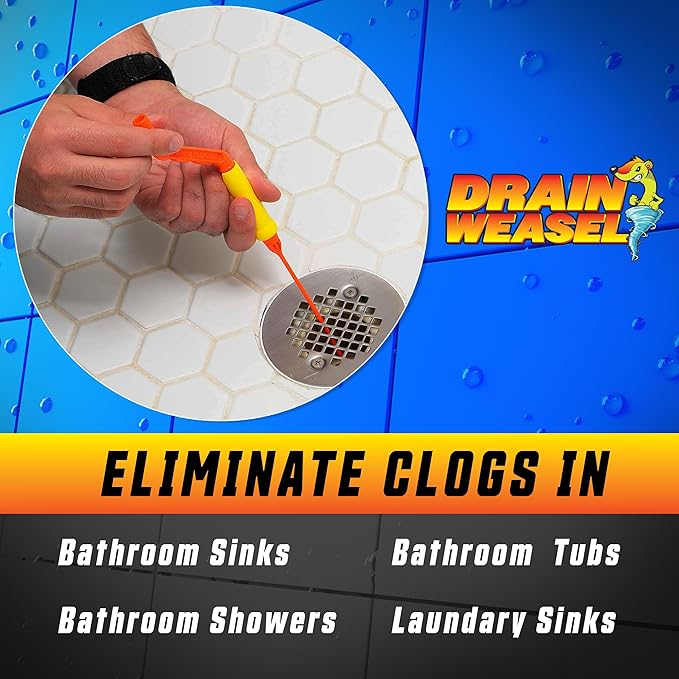 FlexiSnake Drain Weasel Refill - Sink Snake Hair Clog Remover Tool, Sink, Pipe, Bathroom, Bathtub Drain Cleaner, 18-inch Long Flexible Disposable Wands, Made in The USA, 10 Pack