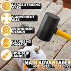 16 Oz Rubber Mallet Hammer - Rubber Hammer Mallet with Durable and Ergonomic Handle, Anti-Vibrating Design For Efficient Work - Good for DIY, Woodworking, Flooring, Camping and More